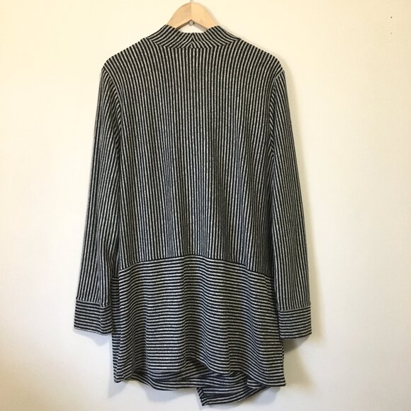 Jones New York Modern Grey and Black Pinstripe Wrapover Sweater - Picture 2 of 16